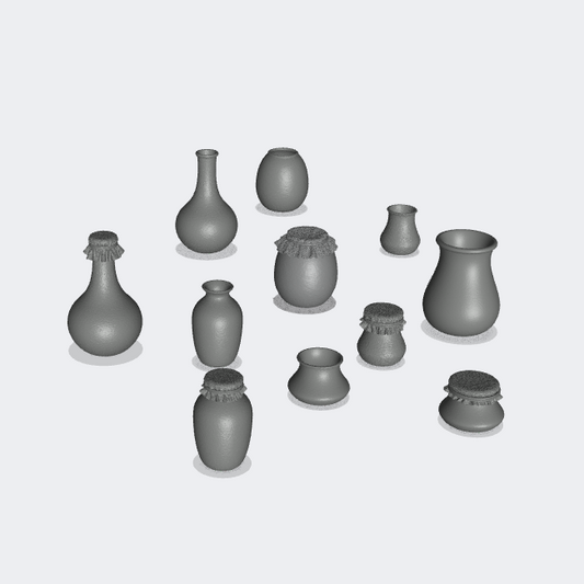 Productfoto Miniatuur Meubels, Inrichting Diorama en Modelbouw 0: Opslaan en Bewaren: Kruikenset B - 11 Aardewerken Kruiken, Containers, Bekers, Glazen, Schalen