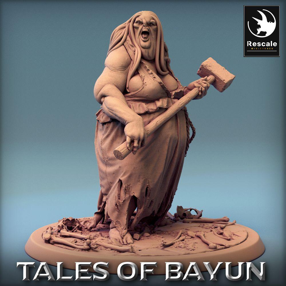 Productfoto Tabletop 28mm Lord of the Print (LotP) 0: Tabletop Miniatuur: Kikimora Heavy Guard - Zware Bewaker, Oger/Trollberzerker met Tweehandige Hamer (24_01_D2)