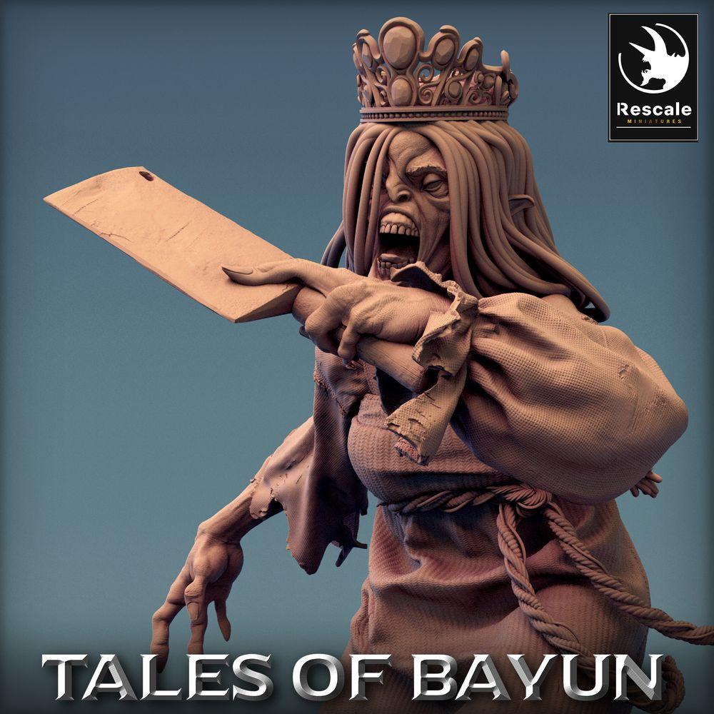 Productfoto Tabletop 28mm Lord of the Print (LotP) 0: Fantasy Figuur: Kikimora Prinseswacht - Dode Koningin, vervloekte heks, Banshee met vleesbijl (24_01_F1)