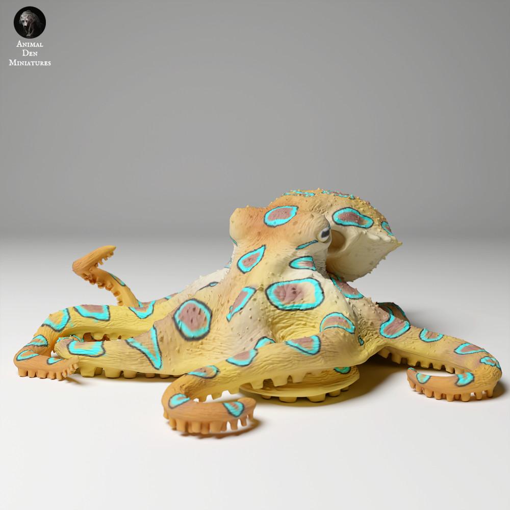 Productfoto dierenfiguur Animal Den Miniatures 2: zeedierenfiguur: grote blauwgeringde octopus (24_05_06)