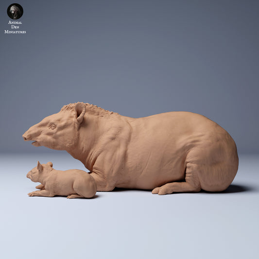 Productfoto Dierfiguur Diorama, Modelbouw: 0: Tapir moeder en jong liggend: Dieren uit Zuid-Amerika