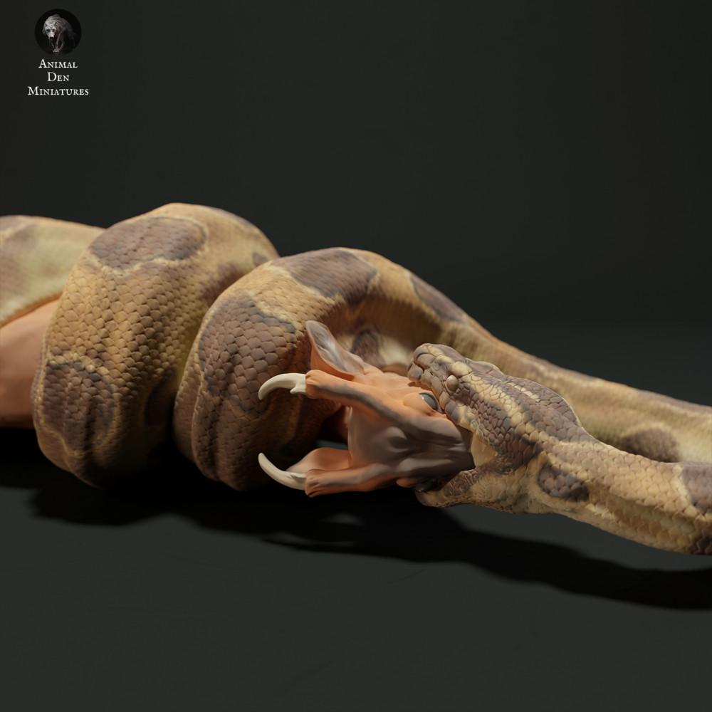 Productfoto dierenfiguur Animal Den Miniatures 2: Reptielenfiguur: Donkere tijgerpython - eet een muntjak (23_05_11)