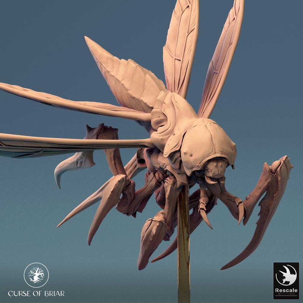 Productfoto Tabletop 28mm Lord of the Print (LotP) 0: Tabletop Miniatuur: Insectoïde Vliegende Beest - Mantiscreatuur met Zeisarmen, Zwermcreatuur, Reuzenwesp Giant Wasp (24_07_D8)