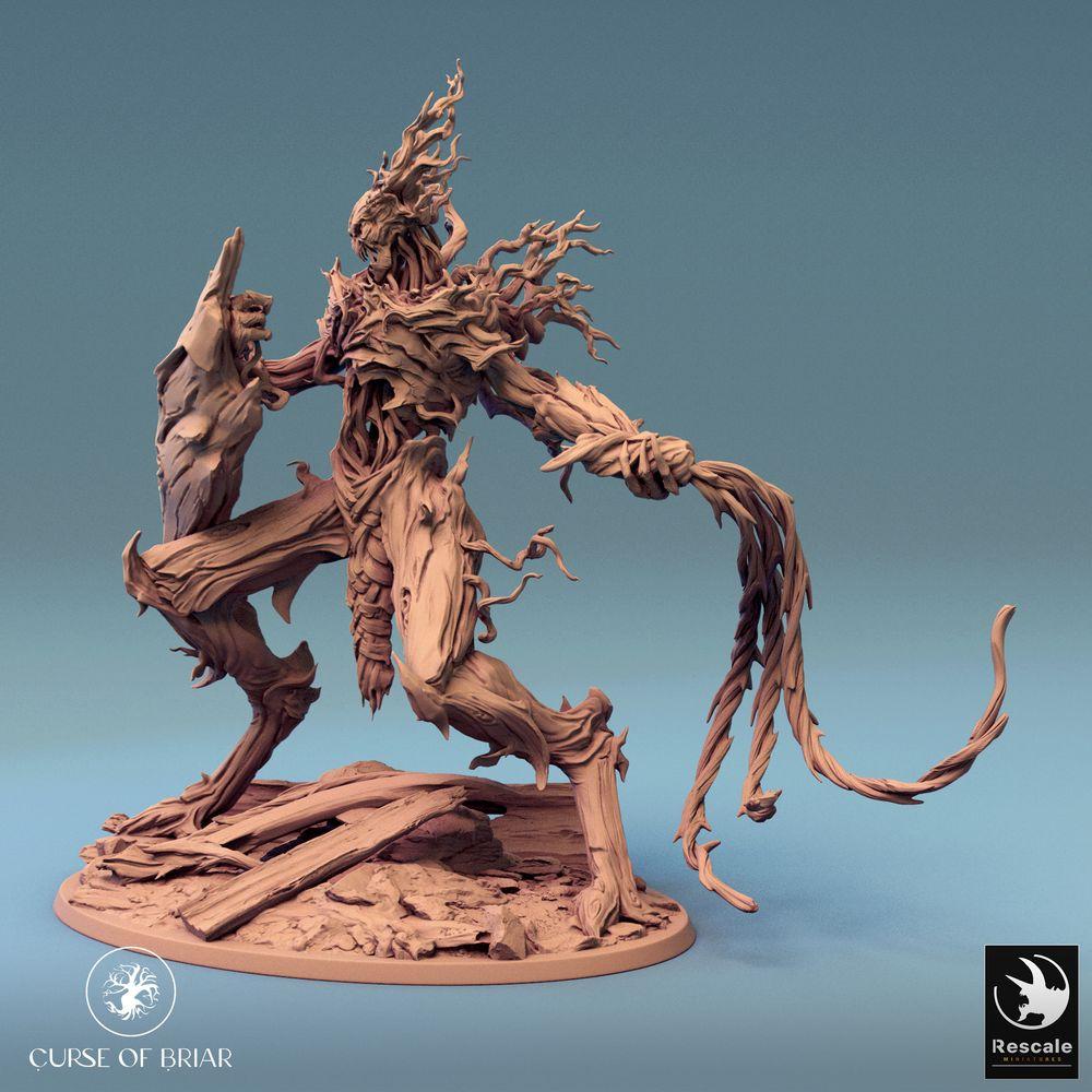 Productfoto Tabletop 28mm Lord of the Print (LotP) 0: Tabletop figuur: Boomwezen Doornwachter, Bosgeest met Schorsschild en Rankenslang (24_07_C2)