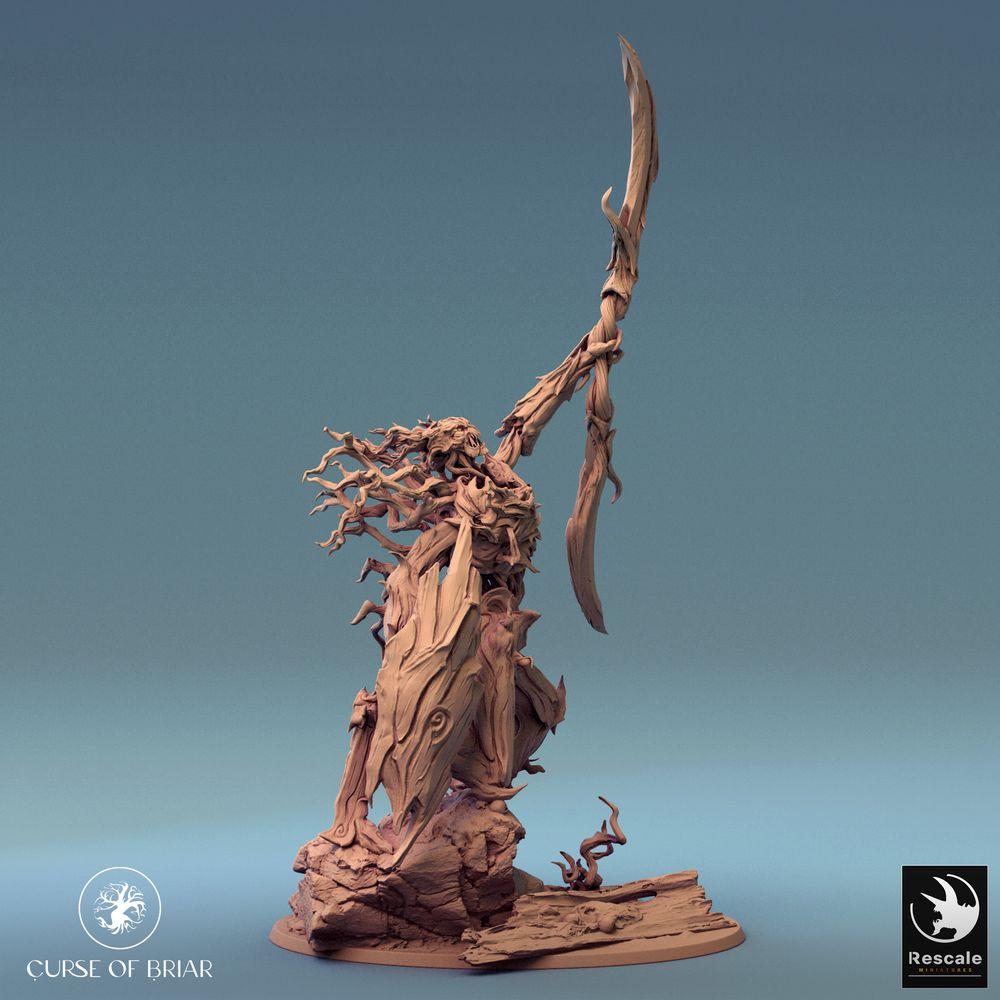 Productfoto Tabletop 28mm Lord of the Print (LotP) 0: Fantasy figuur: Dornenwächter - Bosgeest-krijger met zeis en schild, plantenmonster, wortelcreatuur (24_07_C4)