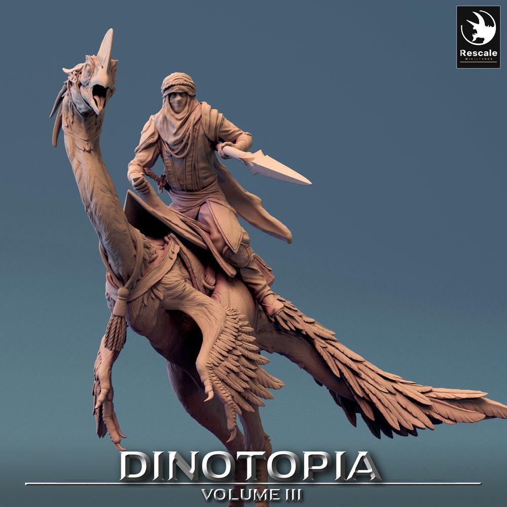 Productfoto Tabletop 28mm Lord of the Print (LotP) 0: Tabletop Miniatuur: Nomaden-Kavallerist op Raptor, Vogelrijder met Lanze / Raptor Rijder (24_06_D5)