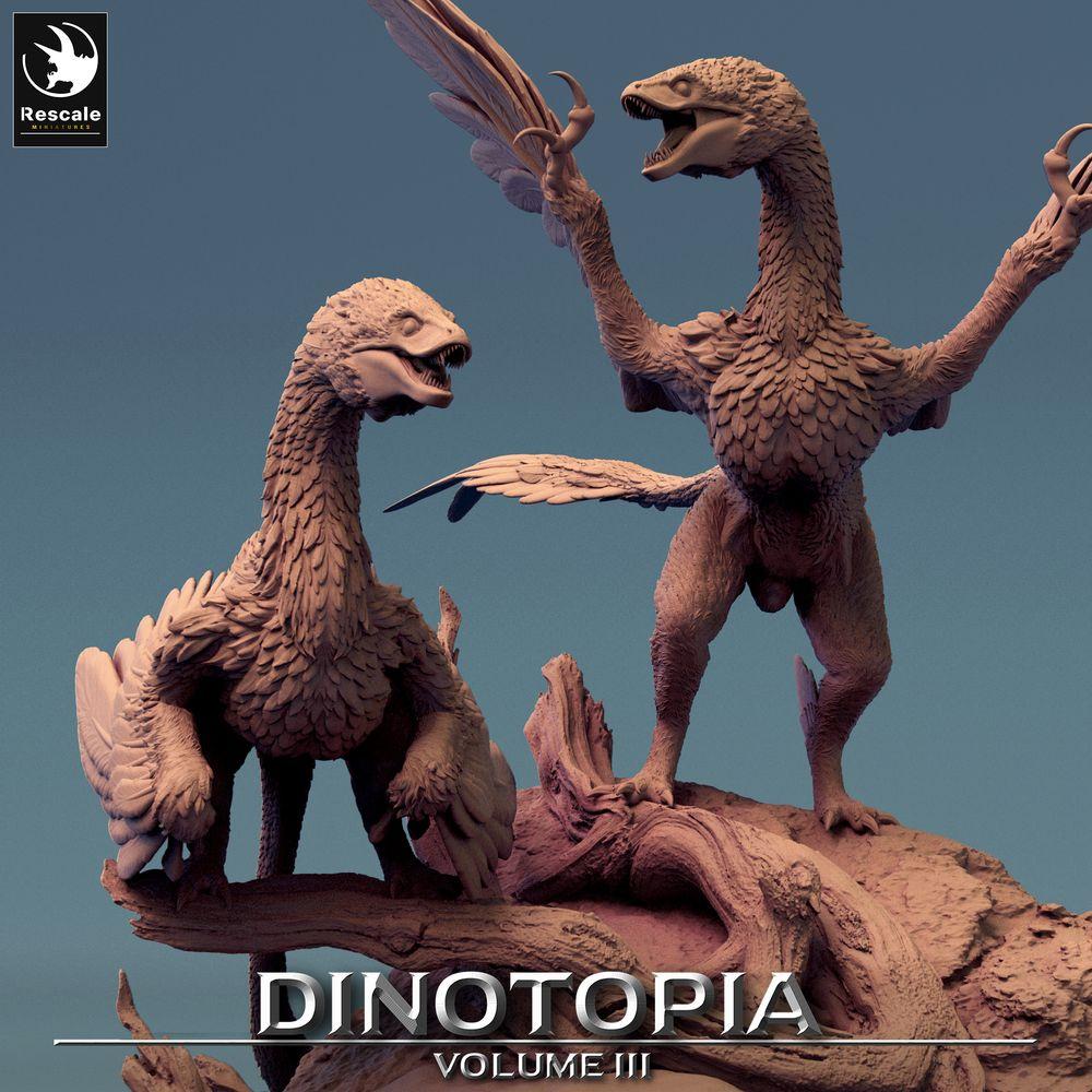 Productfoto Tabletop 28mm Lord of the Print (LotP) 0: Tabletop Miniatuur: Microraptor Raptor, gevederde roofdier, loerende jager op rotsbasis (24_06_A2)