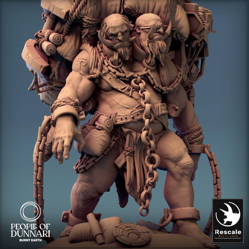 Produktfoto Tabletop 28mm Lord of the Print (LotP) 0: Tabletop Miniatur: Zweiköpfiger Oger Ettin - Packriese, postapokalyptischer Schrottsammler mit Kettenwaffen (24_03_I2)