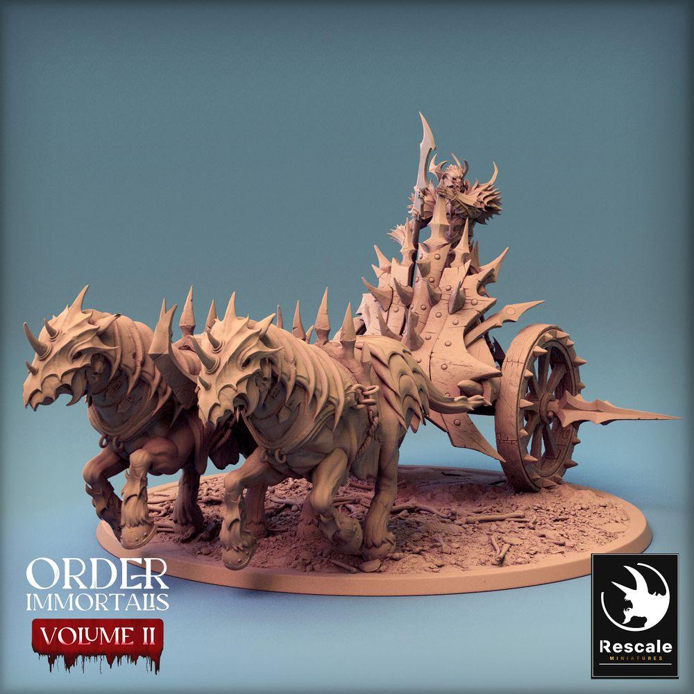 Productfoto Tabletop 28mm Lord of the Print (LotP) 0: Tabletop Miniatuur: Donkere Oorlogsheer op Strijdwagen, Demonenkoning en Glevenkrijger, Wargaming Chariot met Trekbeesten (24_02_I)