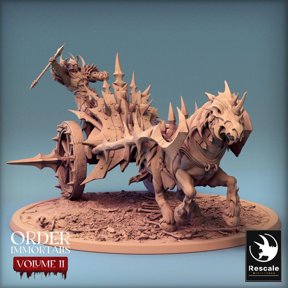 Produktfoto Tabletop 28mm Lord of the Print (LotP) 0: Tabletop Miniatur: Dunkler Warlord auf Streitwagen, Dämonenritter mit Gleve, Elite-Anführer der Kavallerie (24_02_L)