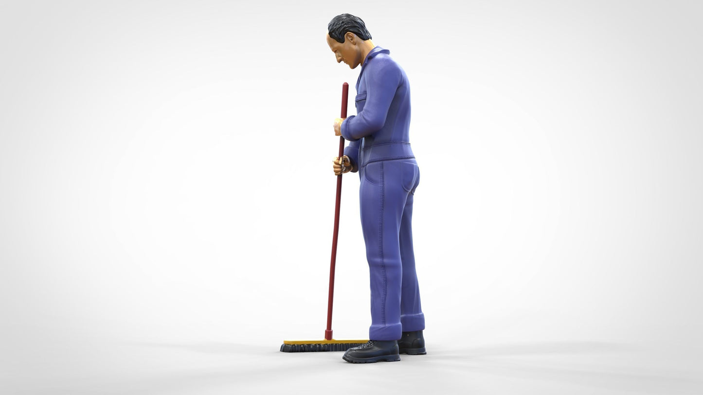 Productfoto 0: Huismeester of schoonmaker: man met bezem in overall