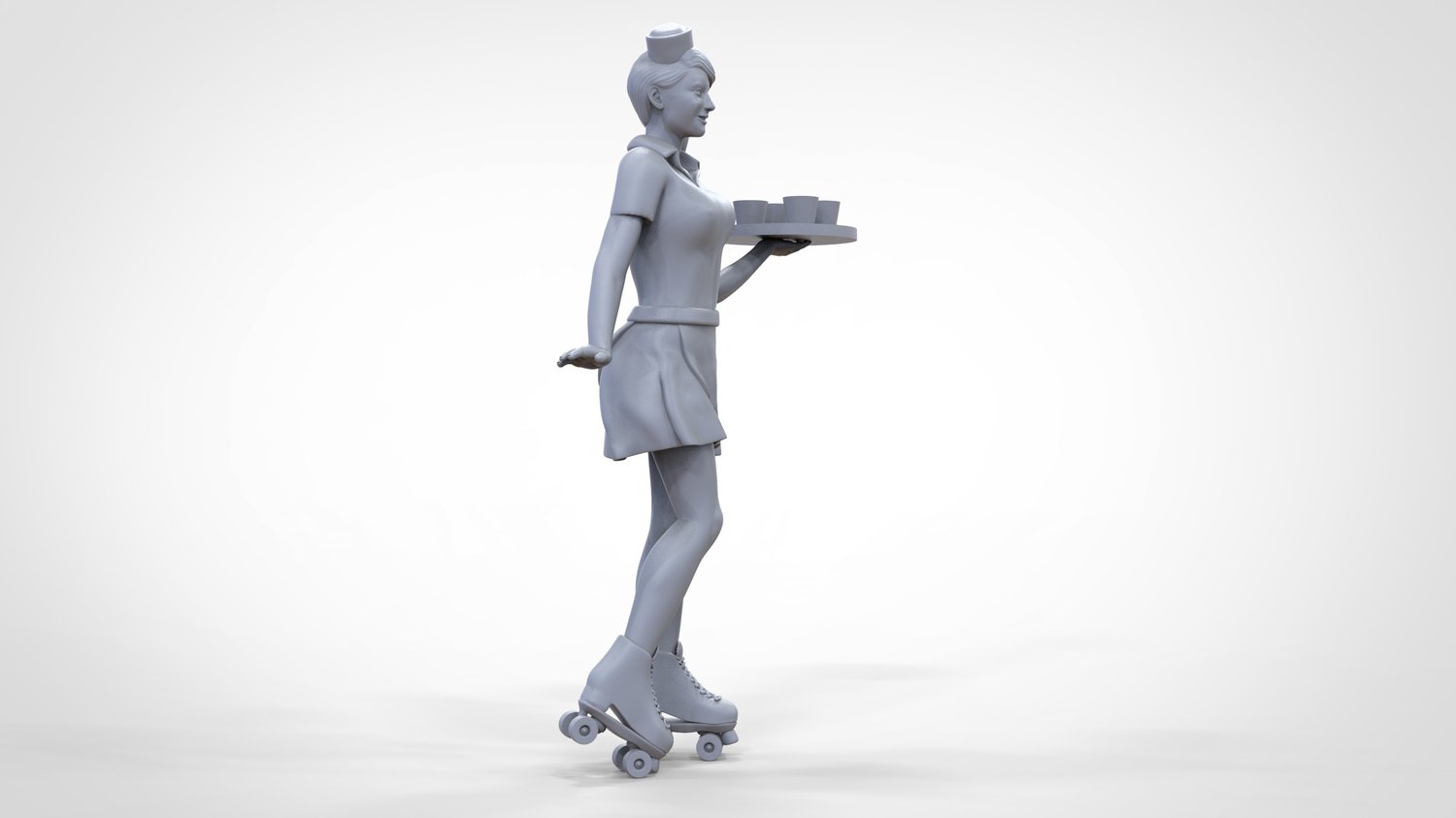 Productfoto 0: Serveerster op rolschaatsen 1: Bediening met tablet brengt drankjes