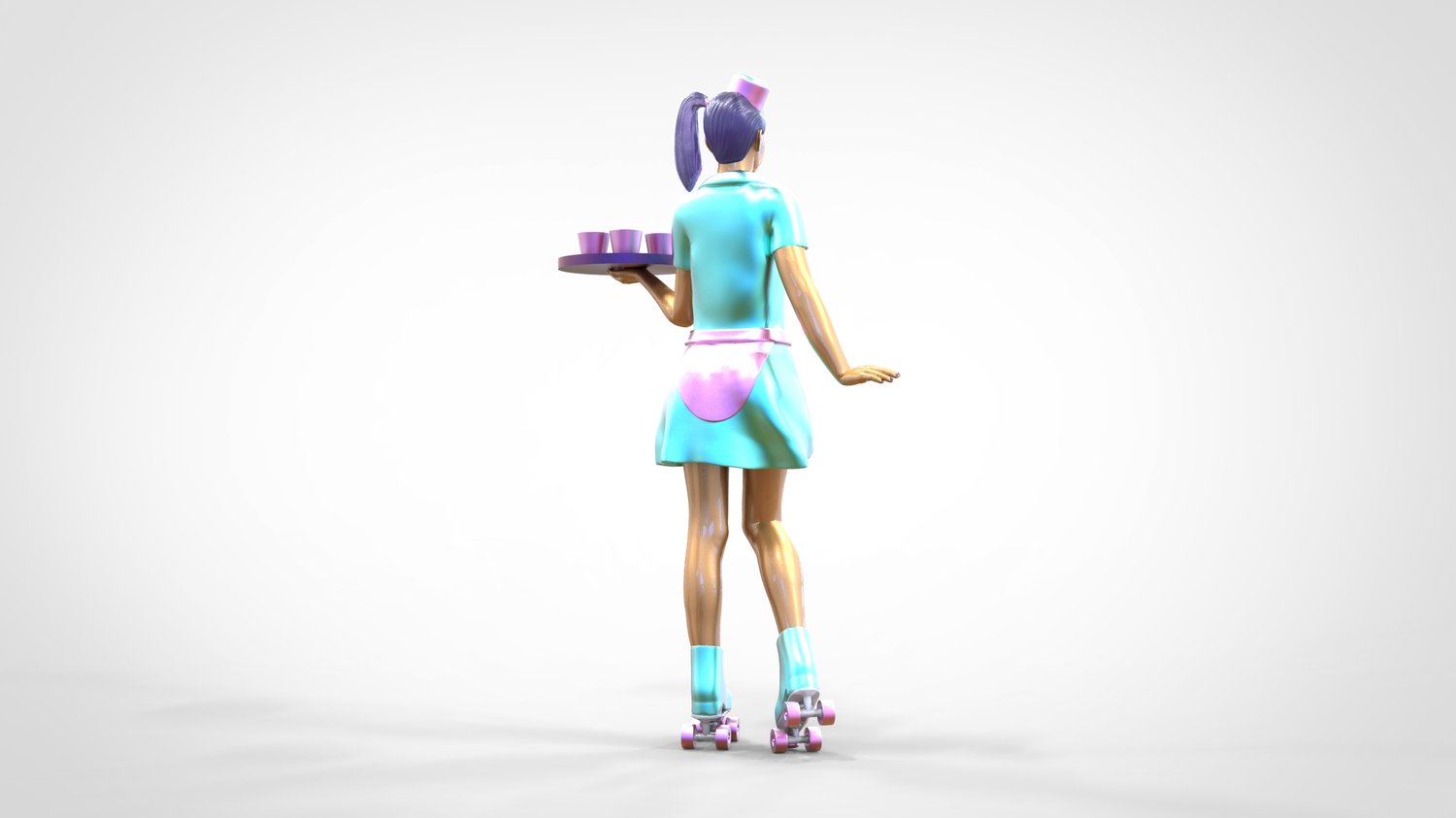 Productfoto 0: Serveerster op rolschaatsen 1: Bediening met tablet brengt drankjes