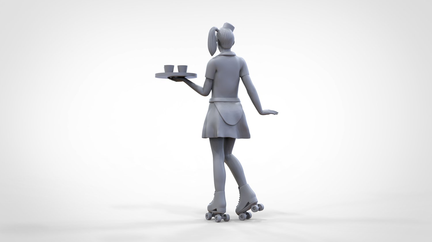 Productfoto 0: Serveerster op rolschaatsen 1: Bediening met tablet brengt drankjes