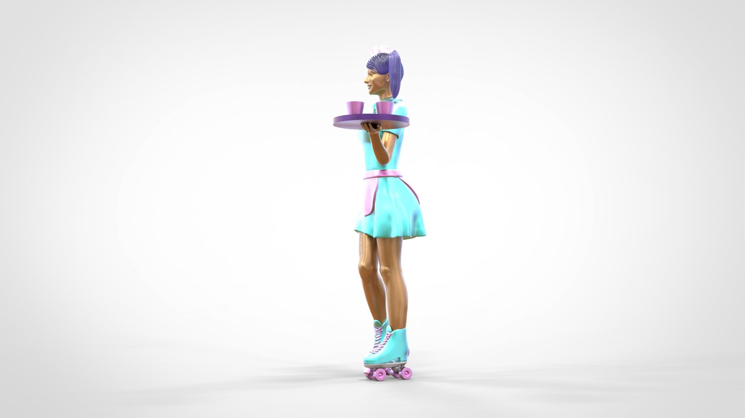 Productfoto 0: Serveerster op rolschaatsen 1: Bediening met tablet brengt drankjes