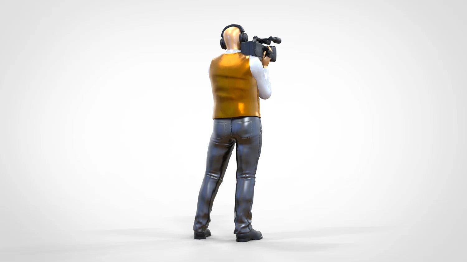 Productfoto diorama en modelbouw miniatuurfiguur: Reportersteam - cameraman met handcamera