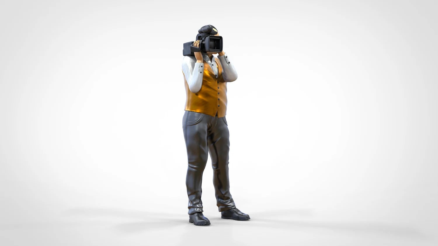 Productfoto diorama en modelbouw miniatuurfiguur: Reportersteam - cameraman met handcamera