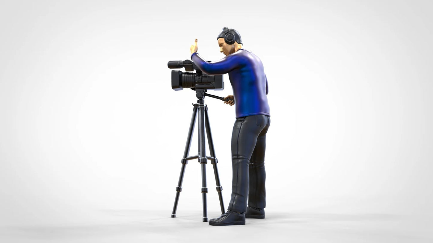 Productfoto Diorama en Modelbouw Miniatuurfiguur: Reportersteam - Cameraman met Camera en Statief