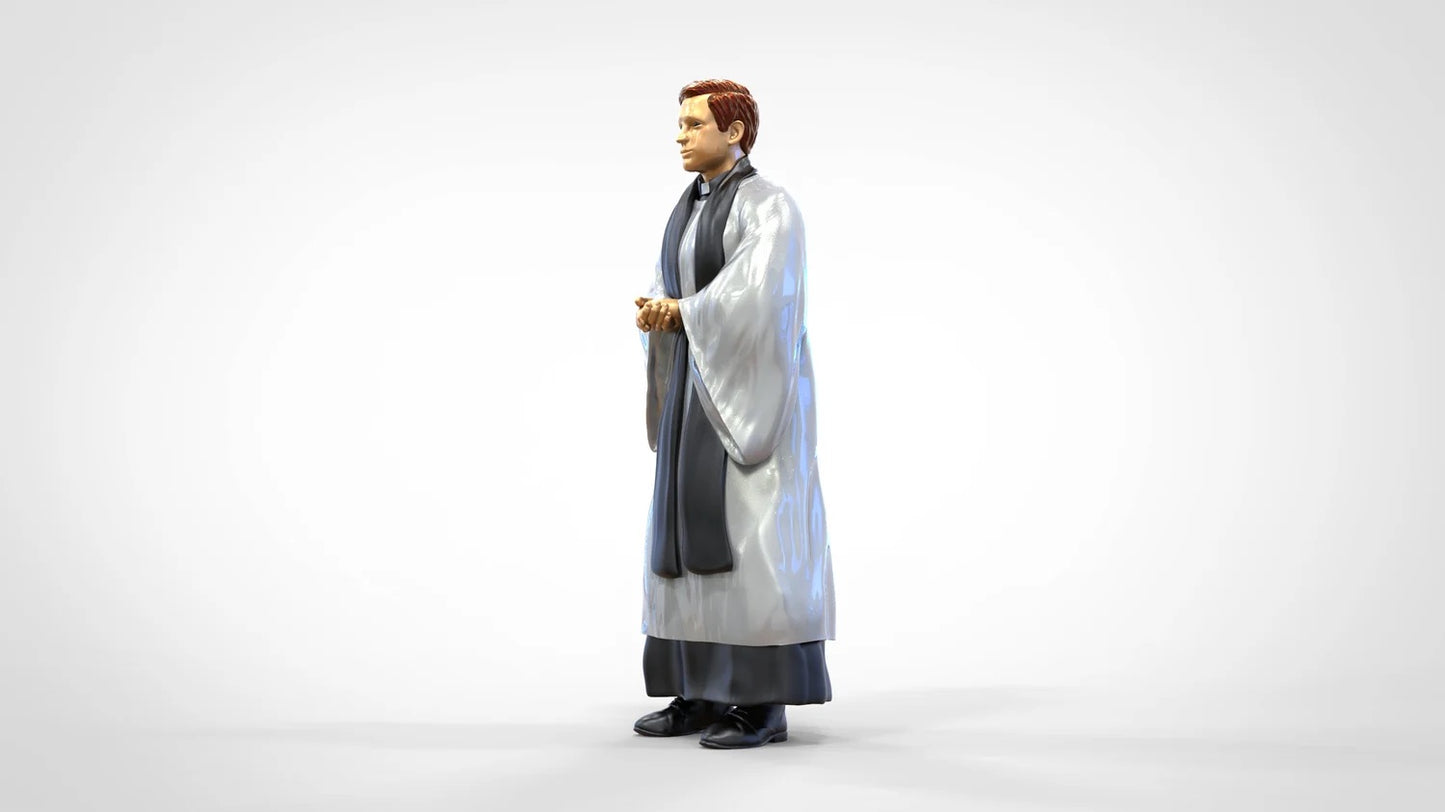 Productfoto diorama en modelbouw miniatuur figuur: geestelijke: pastoor / priester in mis