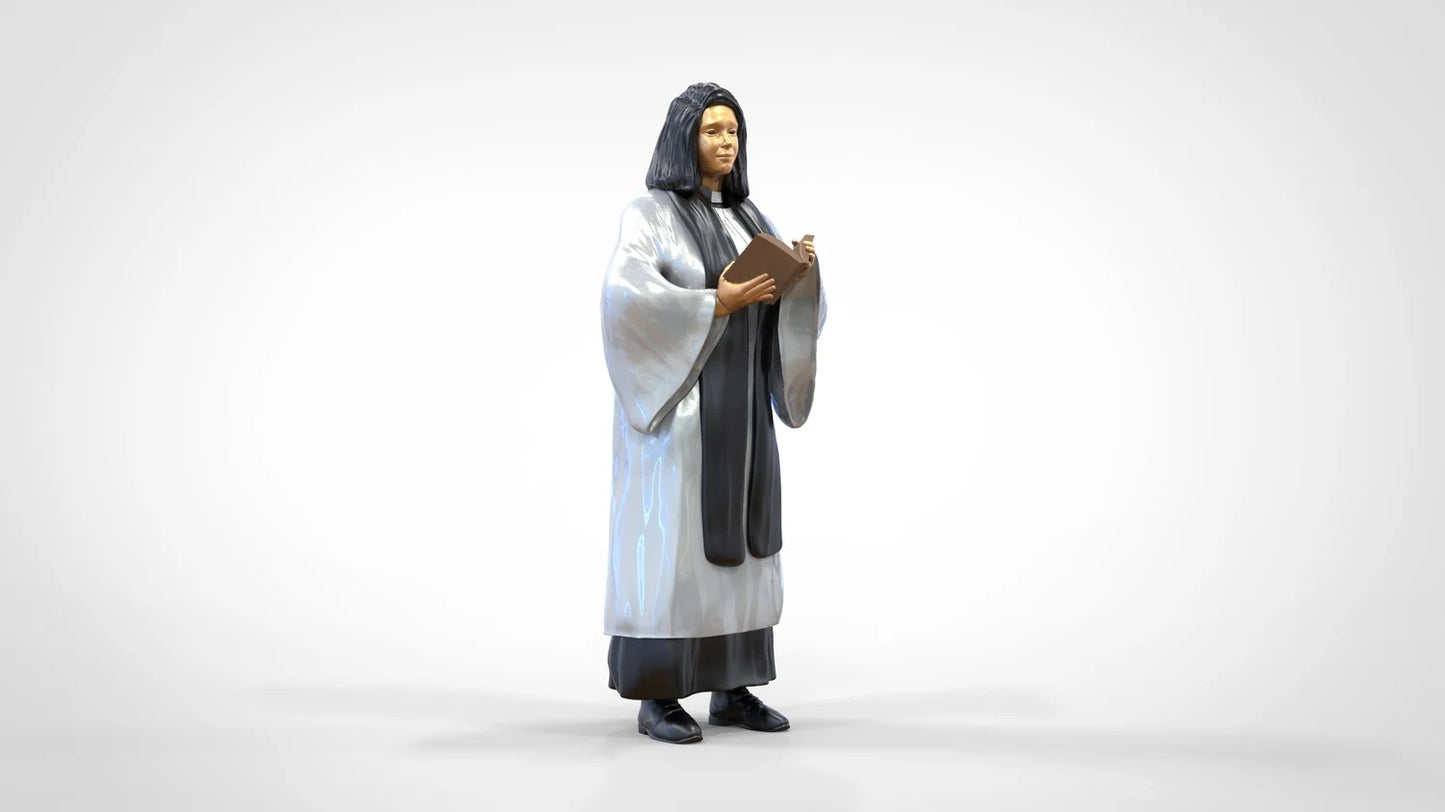Produktfoto Diorama und Modellbau Miniatur Figur: Geistliche: Pfarrerin / Priesterin mit Bibel in Messe