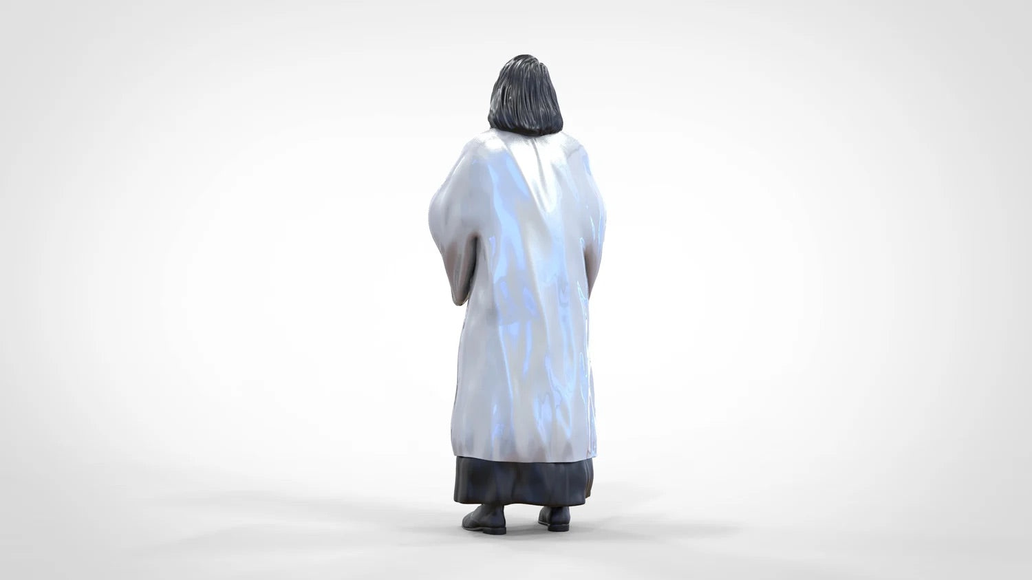 Productfoto diorama en modelbouw miniatuur figuur: Geestelijke: Dominee / Priesteres met Bijbel in de mis