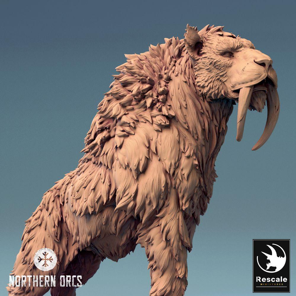 Productfoto Tabletop 28mm Lord of the Print (LotP) 0: Tabletop Miniatuur: Sabeltandtijger Frostbeest, Alpha-roofdier, Bossmonster, Oorlogsbeest Rijdier (24_04_C1)