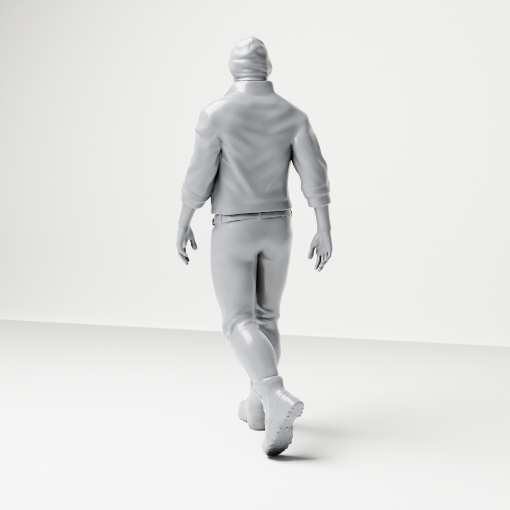 Diorama modelbouw productfoto 7: Lopende figuur: bebaarde man met muts, jas & laarzen (a188)