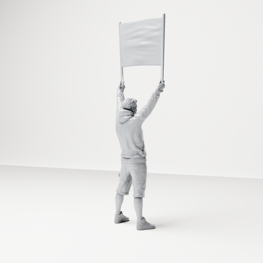 Diorama Modellbau Produktfoto 8: Stehende Figur: Demonstrant mit leerem Banner, Kapuzenpullover & Shorts (a178)