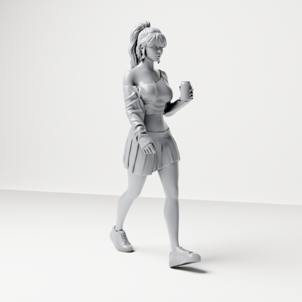 Diorama Modellbau Produktfoto 8: Gehende Figur: Sportlerin/Junge Frau mit Getränkebecher in Freizeitkleidung (a213)