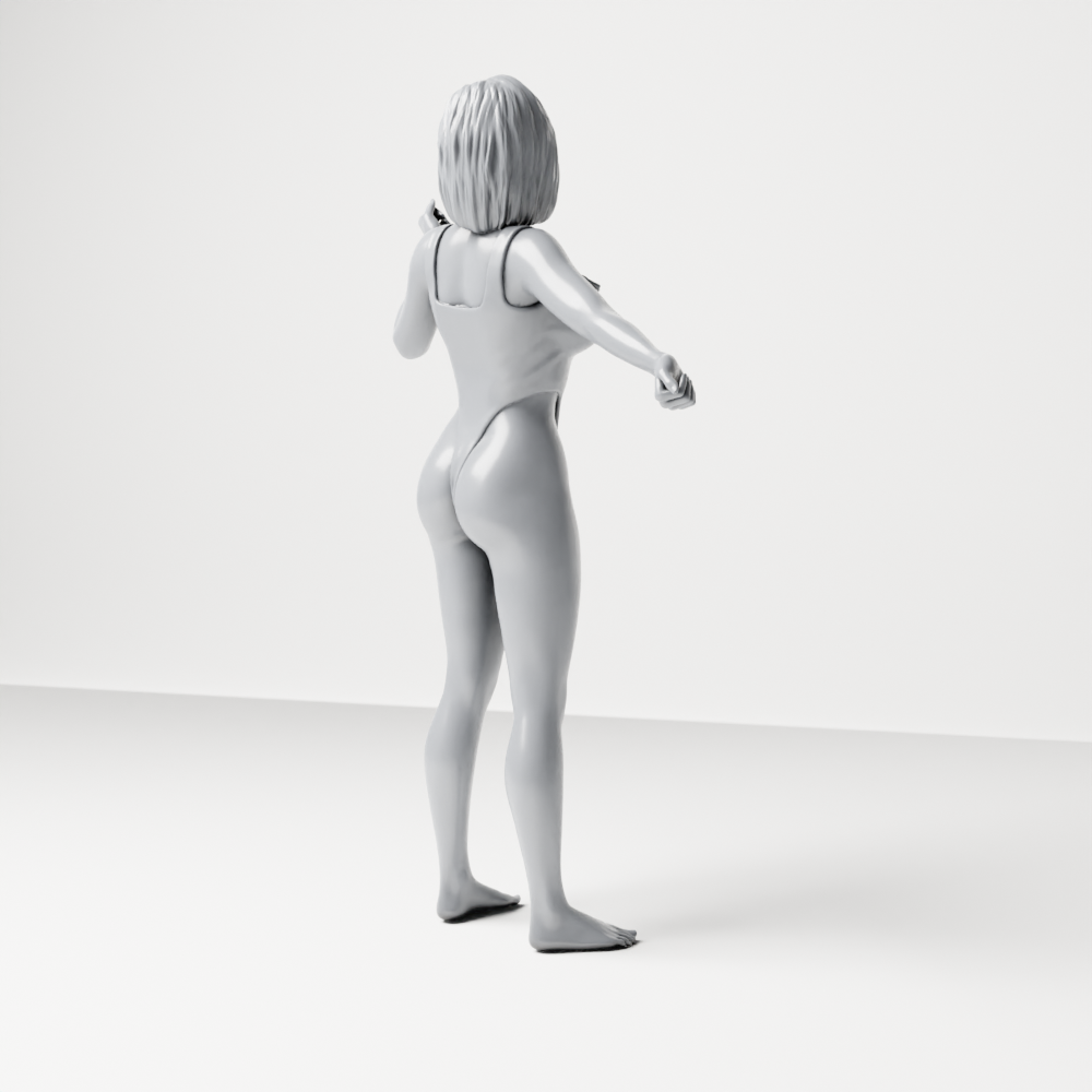Diorama Modellbau Produktfoto 8: Stehende Figur: Frau im einteiligen Bodysuit mit ausgestreckten Armen (a206)