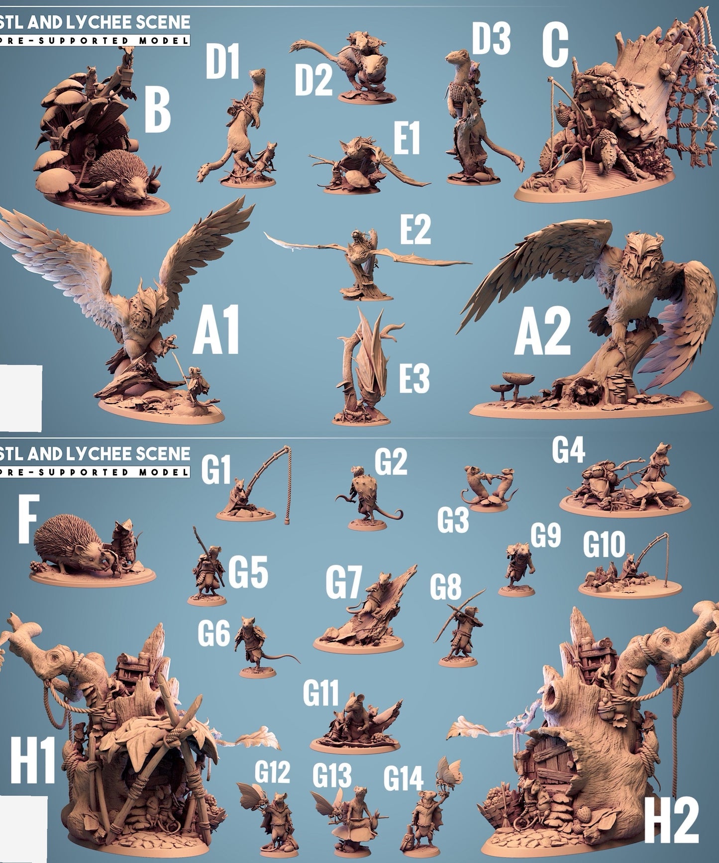 Productafbeelding 6 van 6: Tabletop Miniatuur: Reuzenvleermuis - Vampierbeest, Nachtjager, ondersteboven aan een knorrige stam, loerende vleugelcreatuur (23_11_E3)