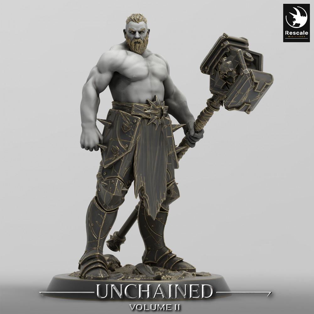 Productfoto Tabletop 28mm Lord of the Print (LotP) 0: Tabletop Miniatuur: Barbar, Berserker, Hammerstrijder met runeversierde tweehands-oorlogshamer (24_05_C8)