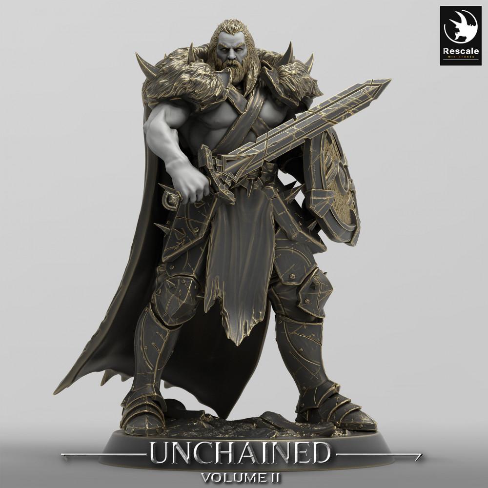 Productfoto Tabletop 28mm Lord of the Print (LotP) 0: Tabletop Miniatuur: Barbaarse Warlord - Noordland-Krijger met Breitschwert en Rondschild (Barbarian Warlord) (24_05_C14)