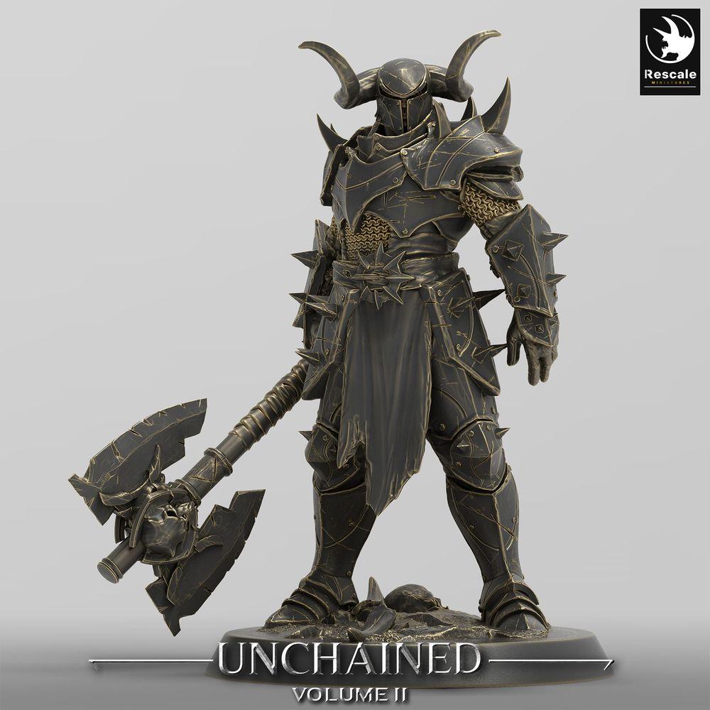 Productfoto Tabletop 28mm Lord of the Print (LotP) 0: Tabletop Miniatuur: Donkere Ridder Dark Knight, demonische oorlogsheer met tweehandaxt - Elite krijger, Baas tegenstander (24_05_D2)