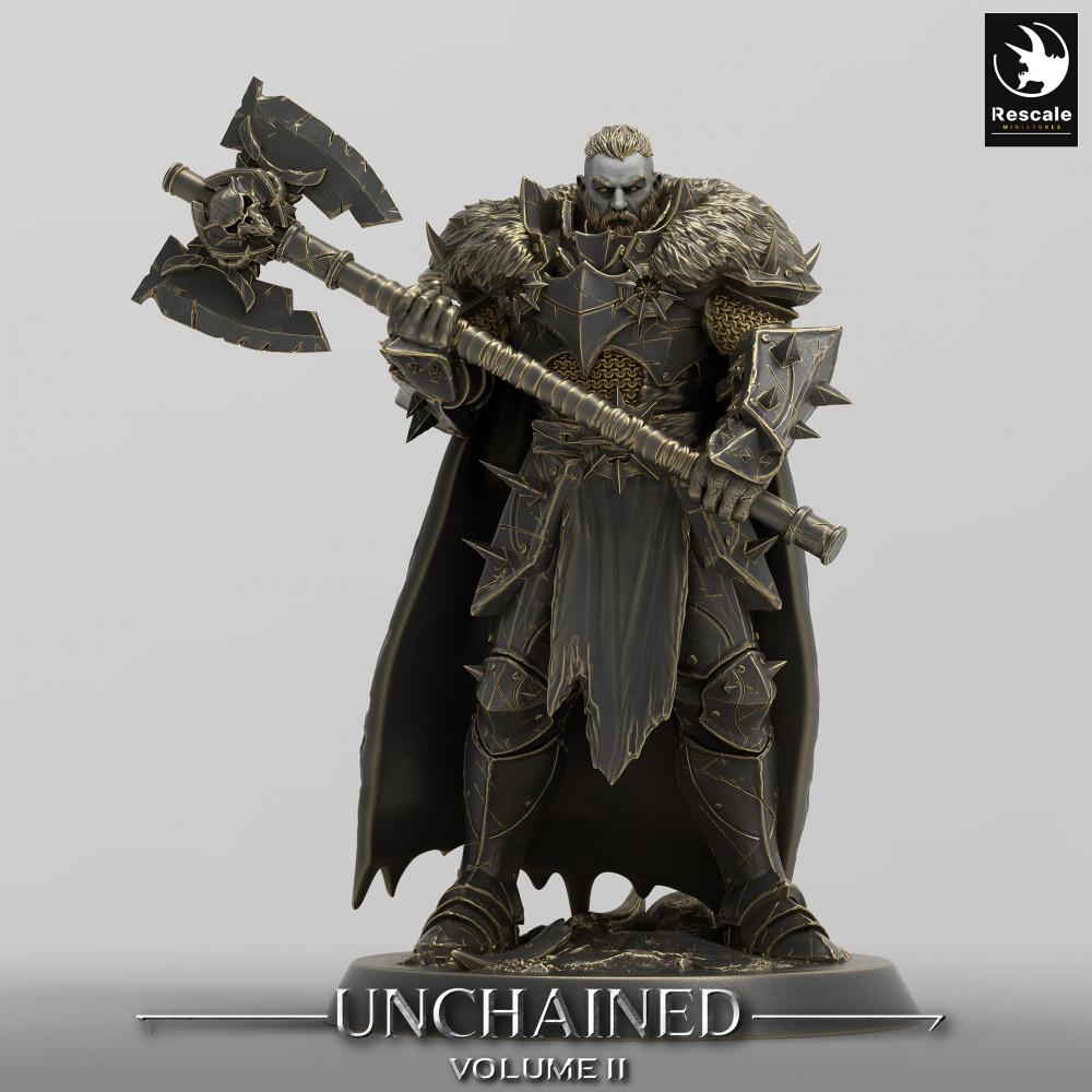 Productfoto Tabletop 28mm Lord of the Print (LotP) 0: Fantasy Figuur: Chaoskrijger, Donkere Paladijn met Dubbelschep, Warlord (24_05_D6)