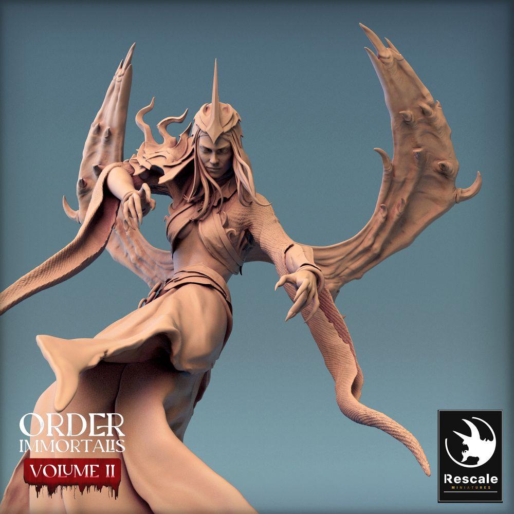 Produktfoto Tabletop 28mm Lord of the Print (LotP) 0: Fantasy Tabletop Miniatur: Dämonenfürstin, Schattenzauberin, geflügelte Naga - Immortalis Queen (24_02_H1)