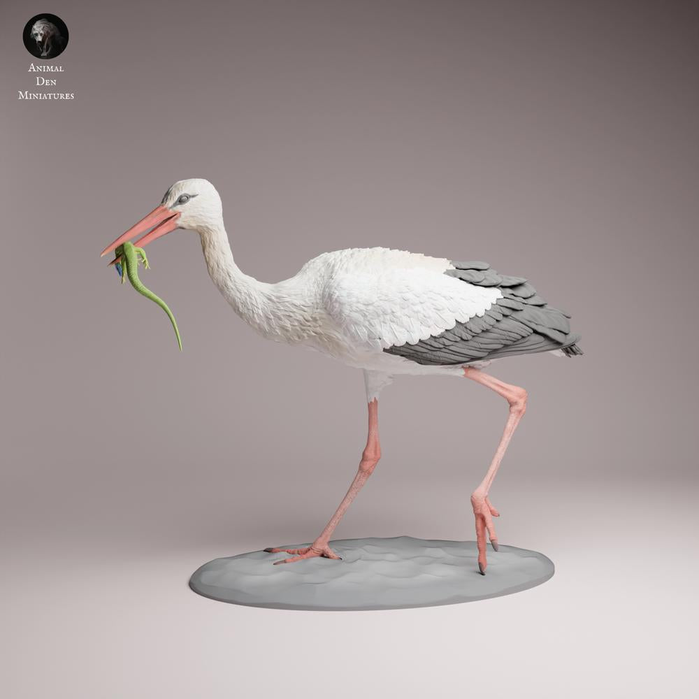 Productfoto Tabletop 28mm Lord of the Print (LotP) 3: vogelfiguur: witte ooievaar - etend (26_07_05)