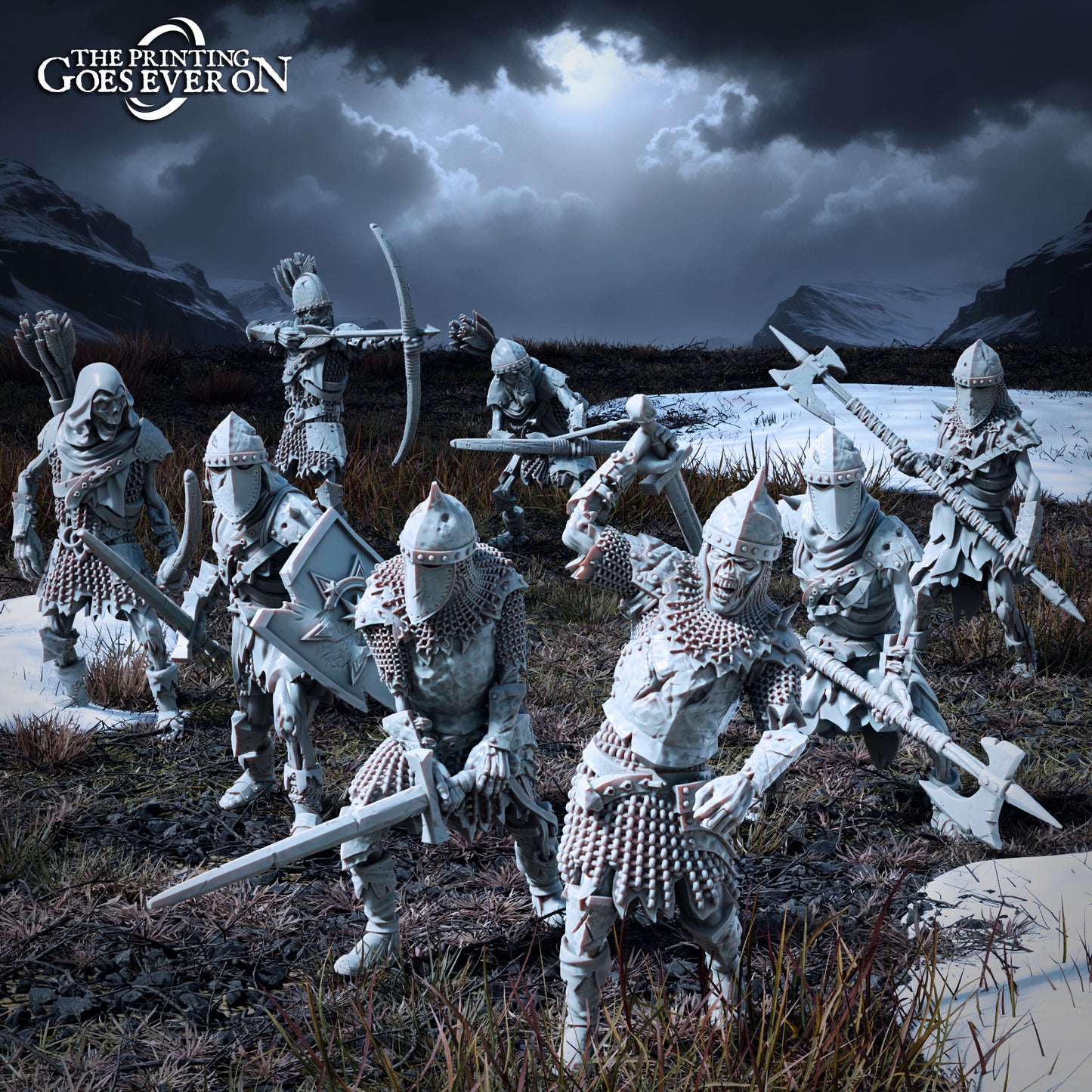 Produktfoto Tabletop 28mm The Printing Goes Ever On (TPGEO) 0: Untote Horde - Skelett und Zombie Krieger - Böse Kreaturen der Nordreiche