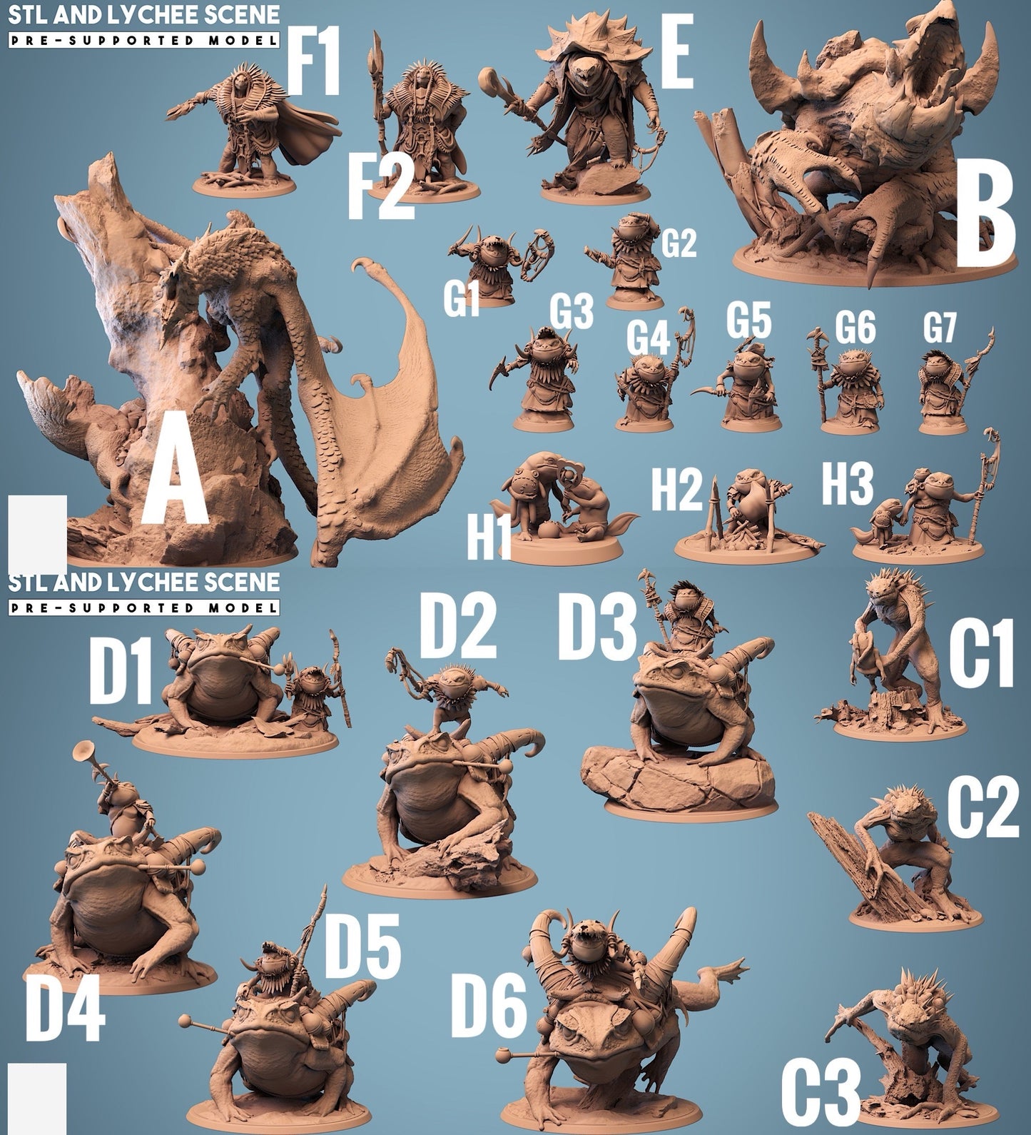 Productafbeelding 6 van 6: Tabletop Miniatuur: Kikkermens Sjamaan, Moeras-Ritualist en Totempriester bij het Vuur met Stokken op Diorama-Basis - Croaker Kraai met Voedsel (23_10_H2)