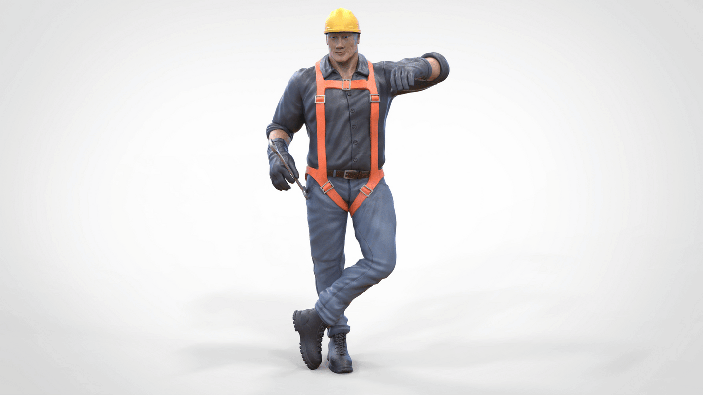 Productfoto diorama en modelbouw miniatuur figuur: bouwvakker leunend