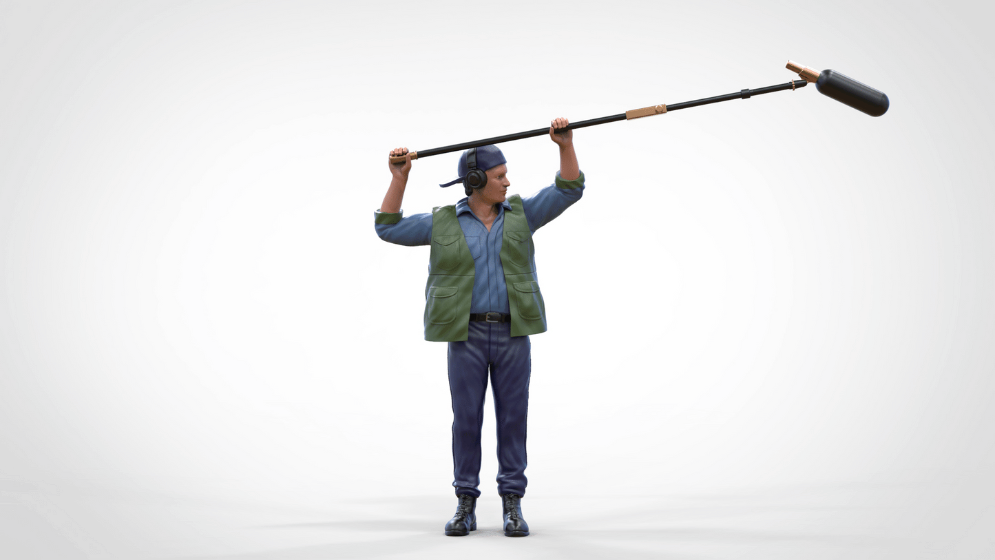 Productfoto diorama en modelbouw miniatuur figuur: Reporter met microfoonstang
