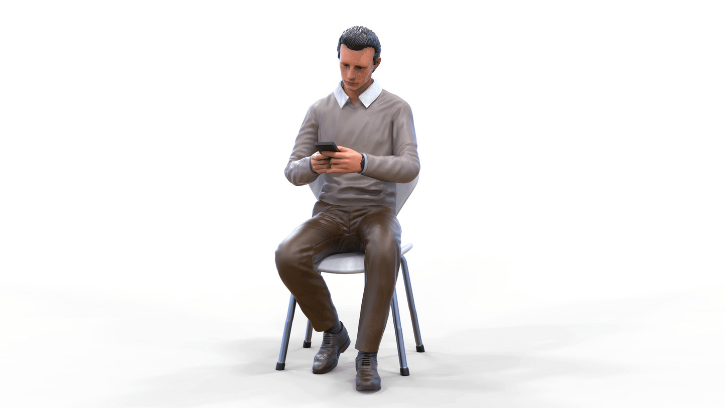 Productfoto diorama en modelbouw miniatuur figuur: man op stoel