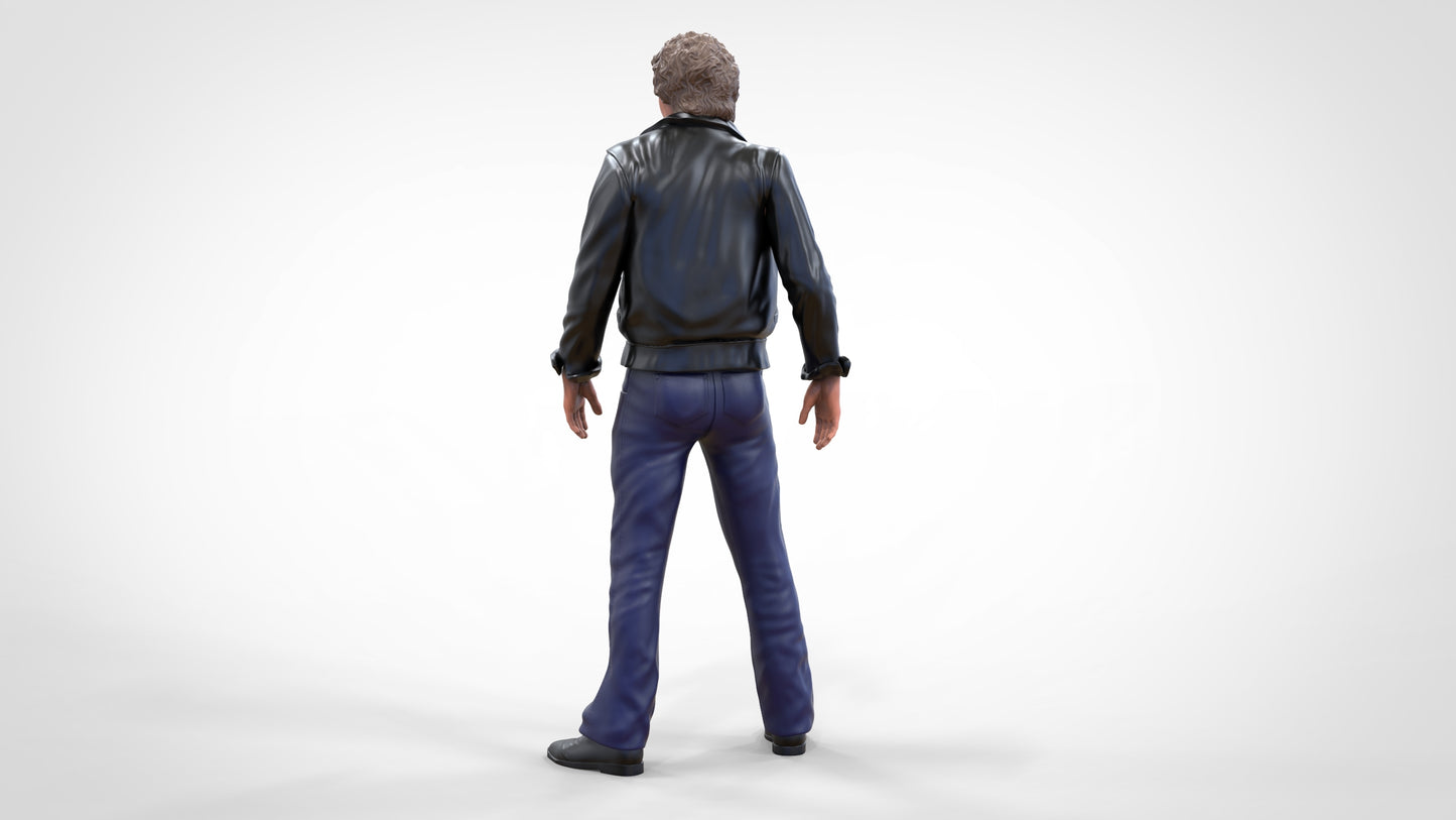 Productfoto diorama en modelbouw miniatuur figuur: man in leren jack