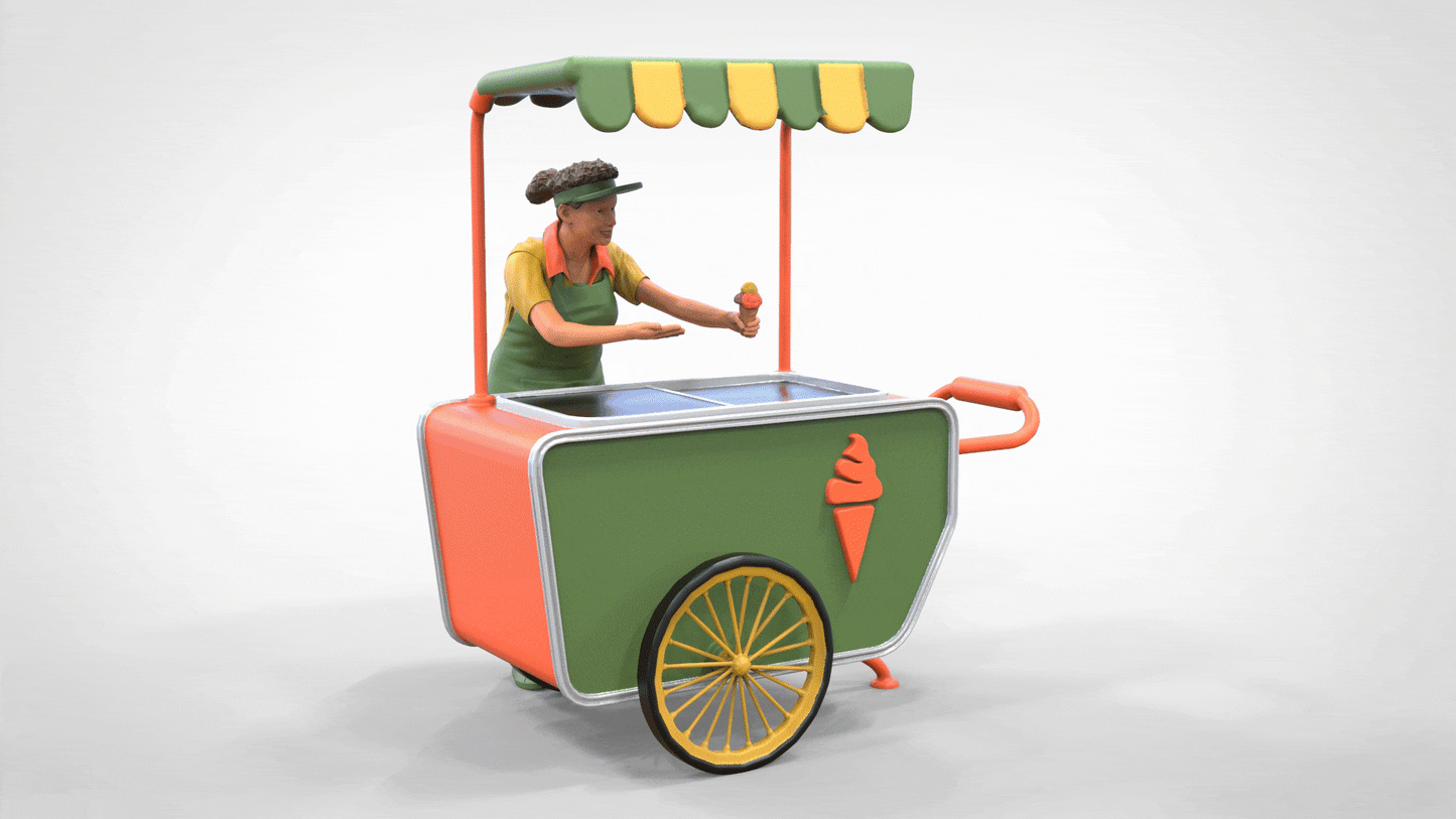 Productfoto Diorama en modelbouw miniatuur figuur: ijsverkoper met wagen