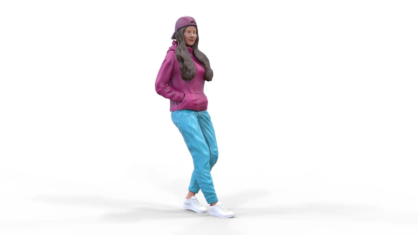 Productfoto Diorama en modelbouw miniatuur figuur: Vrouw met hoodie | Hip Hopperin