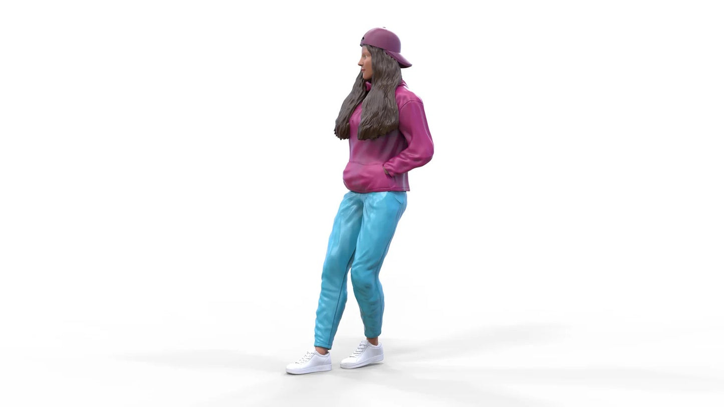 Productfoto Diorama en modelbouw miniatuur figuur: Vrouw met hoodie | Hip Hopperin