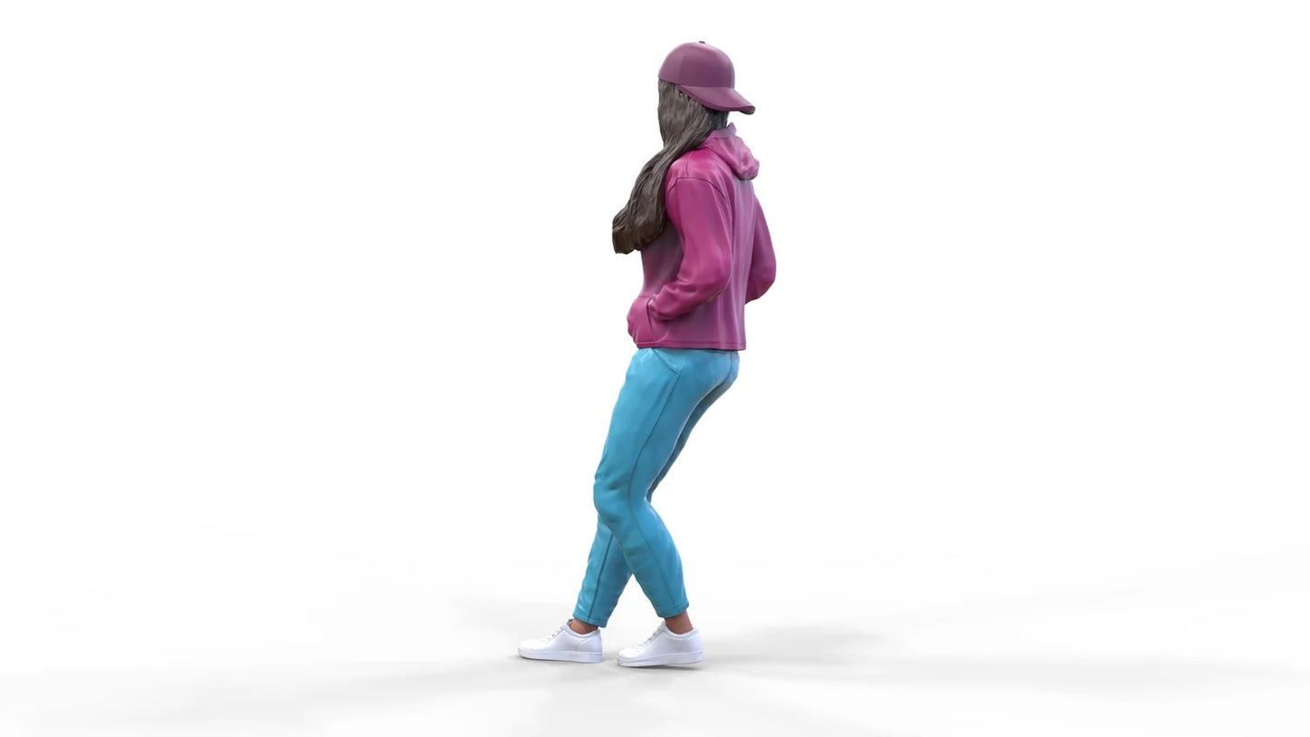 Productfoto Diorama en modelbouw miniatuur figuur: Vrouw met hoodie | Hip Hopperin