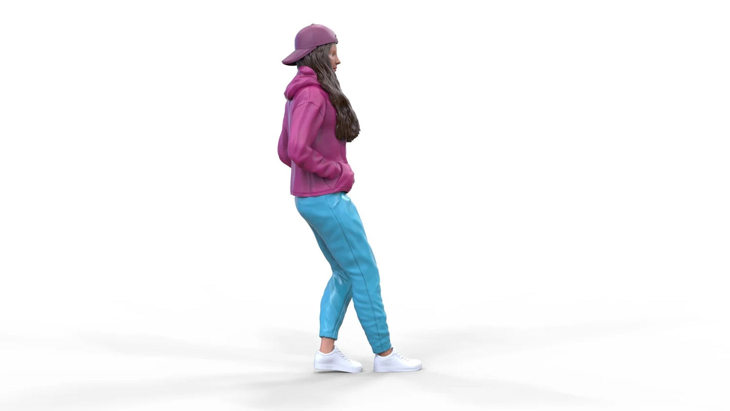 Productfoto Diorama en modelbouw miniatuur figuur: Vrouw met hoodie | Hip Hopperin