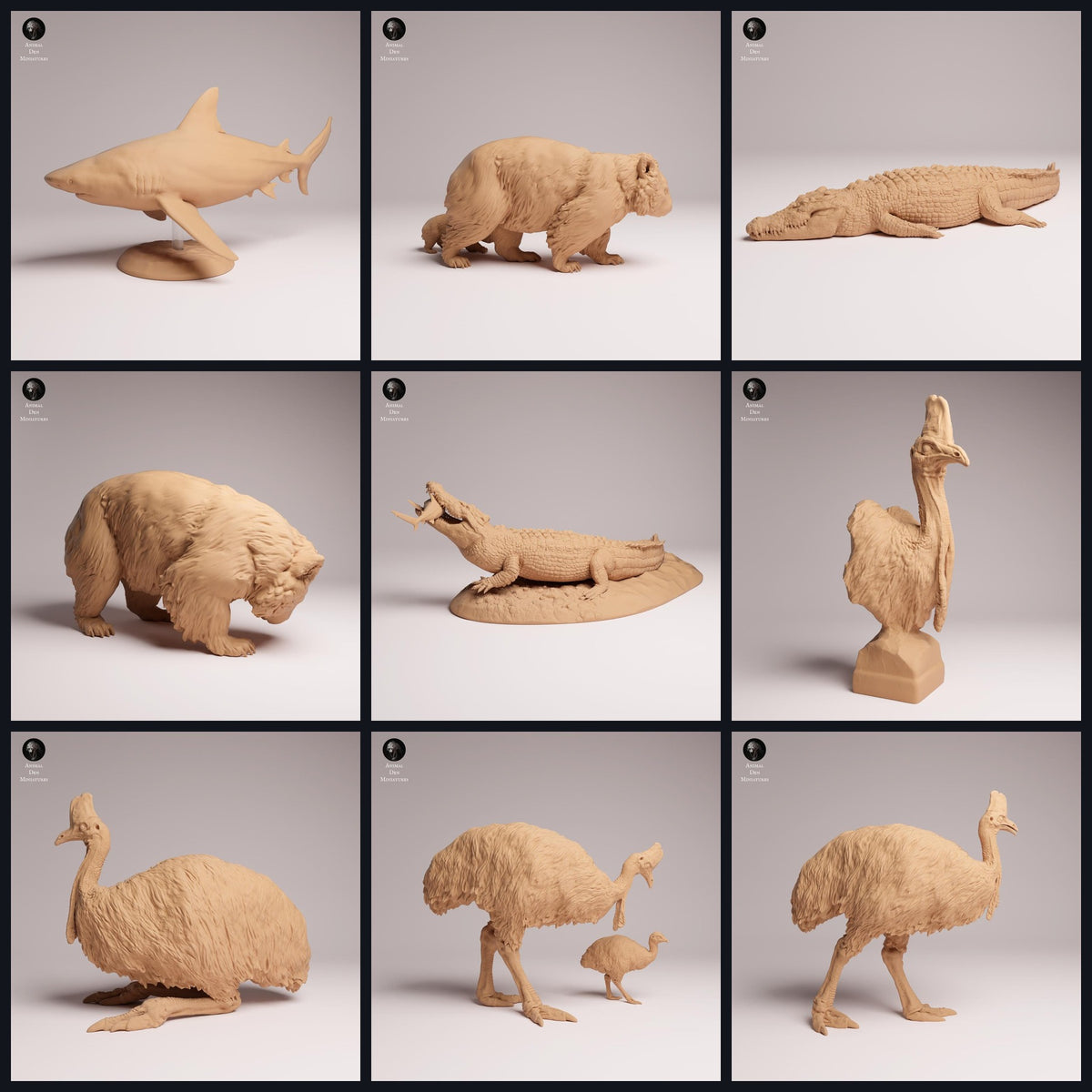 Collage met dierenfiguren van Animal Den Miniatures: Predators Reptiles and Wild Birds, release 26_05.