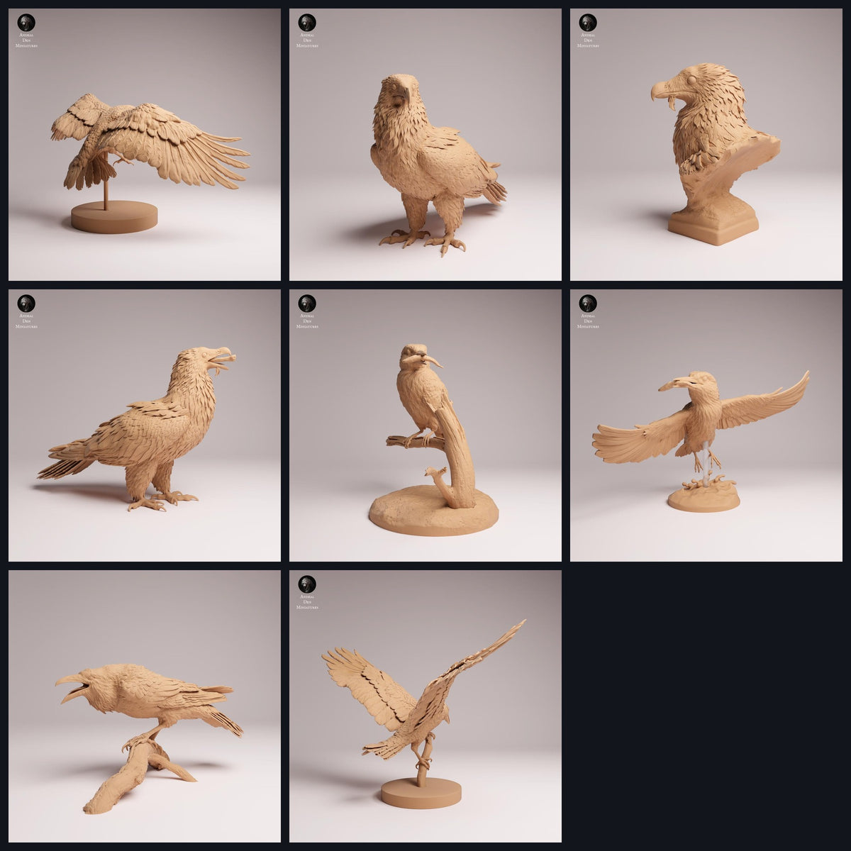 Collage met dierenfiguren van Animal Den Miniatures: Birds of Prey and River Birds, release 26_06.